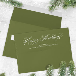 Green Happy Holidays Script Return Address Envelope