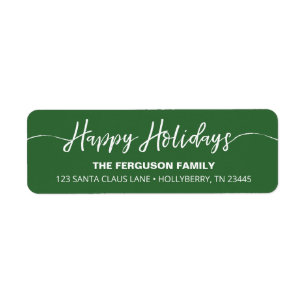 Green Happy Holidays Script Return Address Label