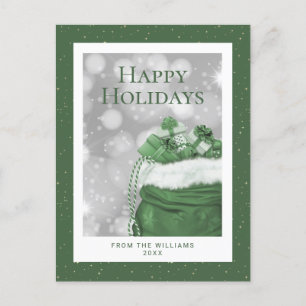 Green Happy Holidays Stars Christmas Gifts Holiday Postcard