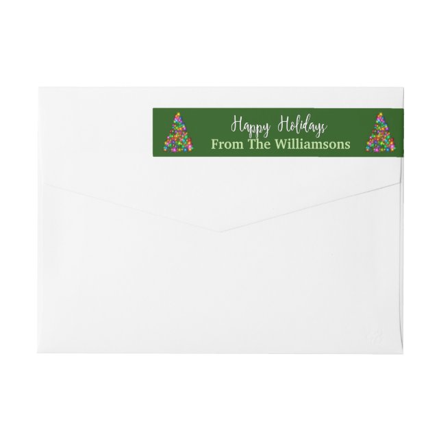Green Happy Holidays Trees Return Address Wrap Around Label (Back)