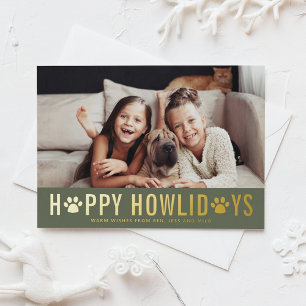 Green Happy Howlidays Modern Typography Dog Photo