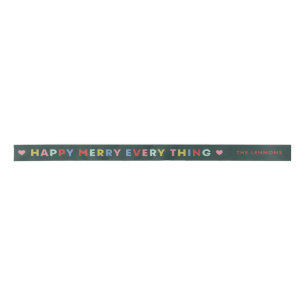 Green Happy Merry Everything Christmas Ribbon Satin Ribbon