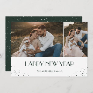 Green Happy New Year Snow Photo Holiday Card