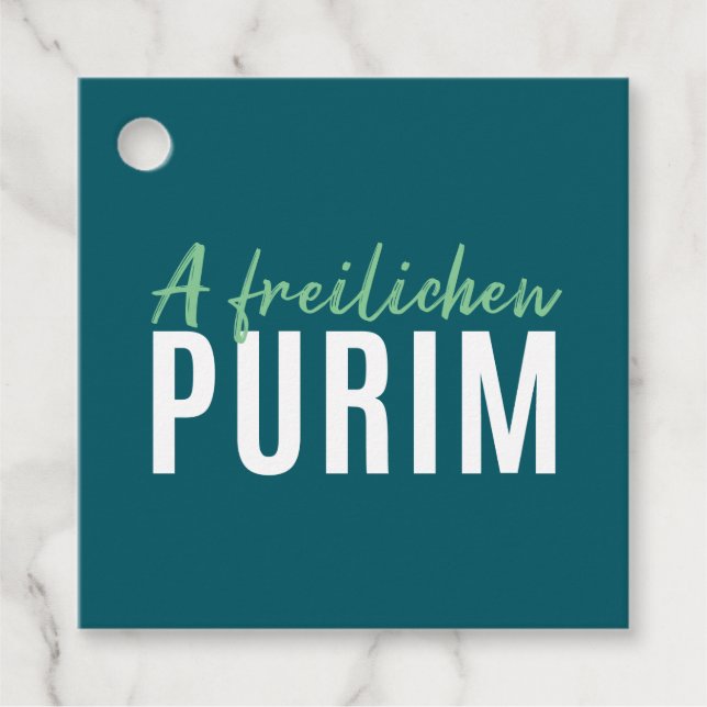 Green Happy Purim Favour Tags (Front)