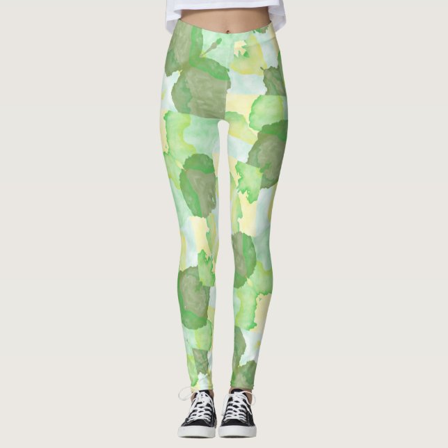 Green Harmony Abstract Pattern Leggings (Front)