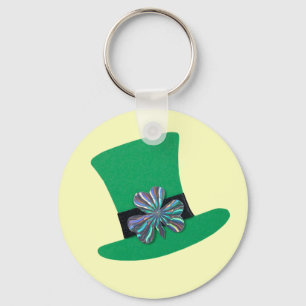 Green hat and silver clover for St. Patrick's day Key Ring