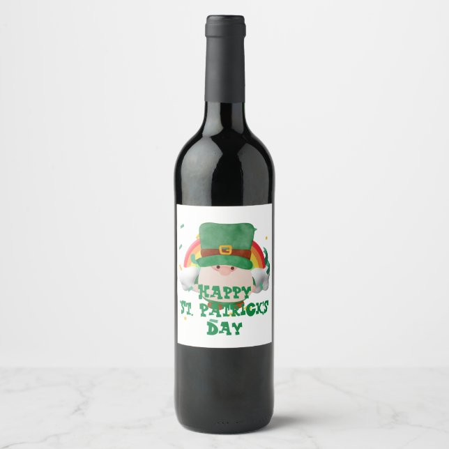 Green hat lucky Shamrock  St. Patrick's Day  Wine Label (Front)