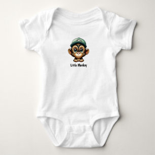 Green Hat on Cute Cartoon Baby Monkey Baby Bodysuit