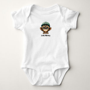 Green Hat on Cute Cartoon Baby Monkey Bodysuit