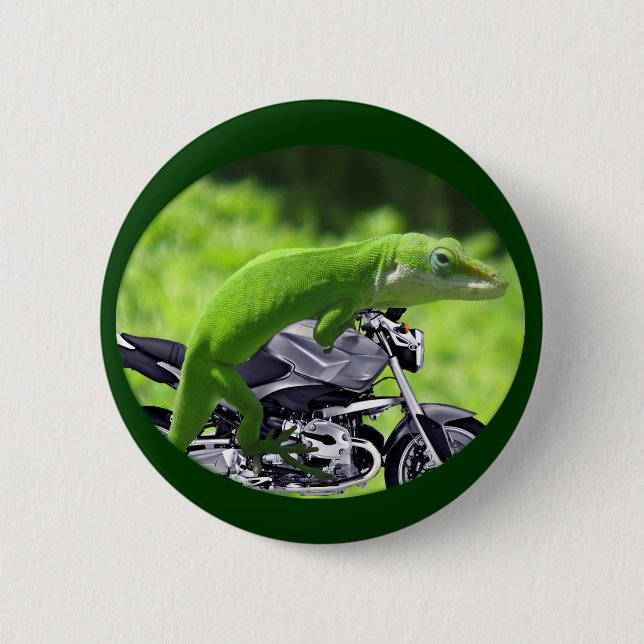 Green Hawaiian Gecko Rider 6 Cm Round Badge (Front)