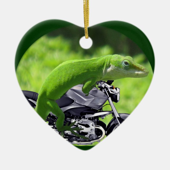 Green Hawaiian Gecko Rider Ornament (Front)