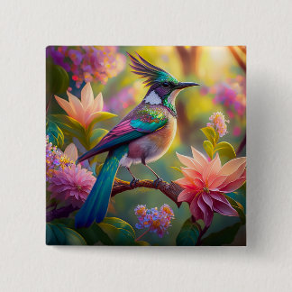 Green Headed Jay Fantasy Bird 15 Cm Square Badge