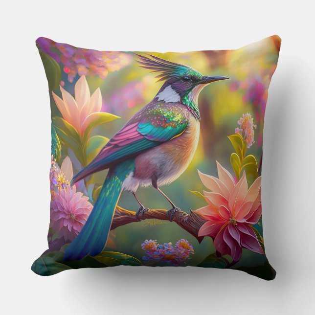 Green Headed Jay Fantasy Bird Cushion (Front)