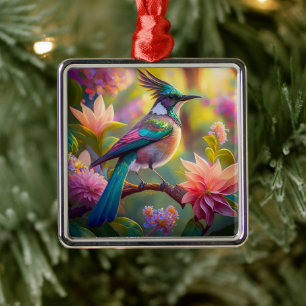 Green Headed Jay Fantasy Bird Metal Tree Decoration