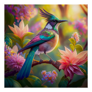 Green Headed Jay Fantasy Bird Poster