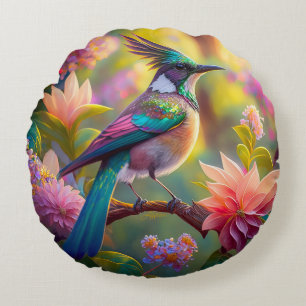 Green Headed Jay Fantasy Bird Round Cushion