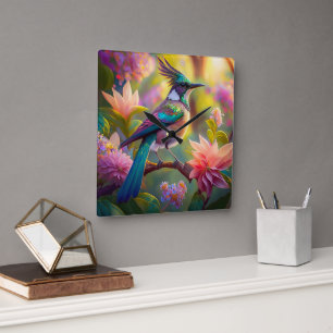 Green Headed Jay Fantasy Bird Square Wall Clock