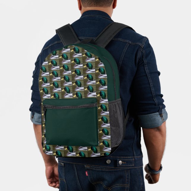Green Headed Mallard Duck Pattern Printed Backpack (Insitu (Model))