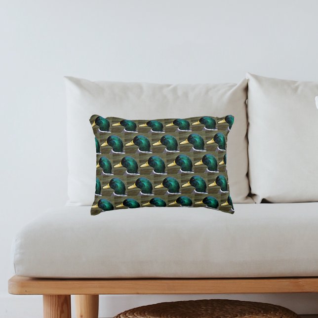Green Headed Mallard Duck Photo Pattern Decorative Cushion (In Situ)