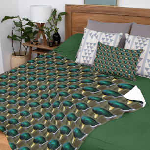 Green Headed Mallard Duck Photo Pattern Fleece Blanket