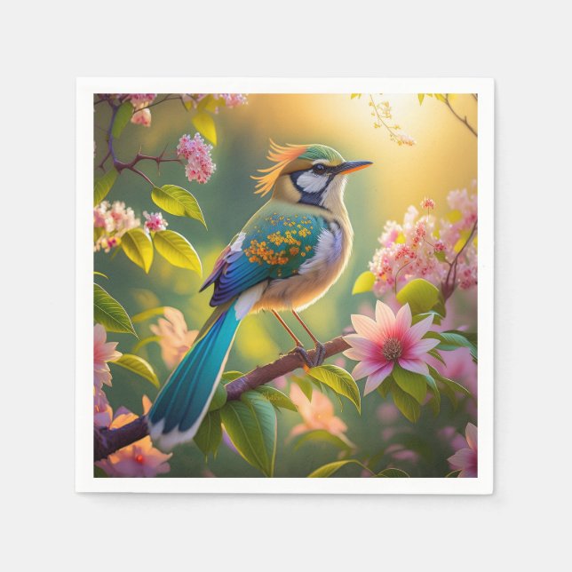 Green Headed Teal Winged Fantasy Bird Napkin (Front)