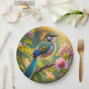Green Headed Teal Winged Fantasy Bird Paper Plate
