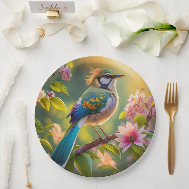 Green Headed Teal Winged Fantasy Bird Paper Plate (Wedding)