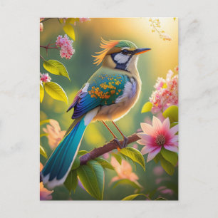 Green Headed Teal Winged Fantasy Bird Postcard