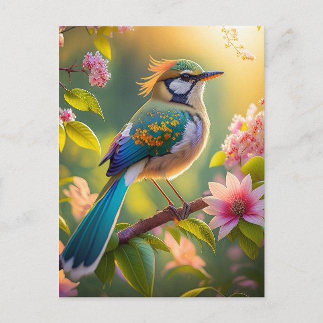 Green Headed Teal Winged Fantasy Bird Postcard (Front)