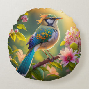 Green Headed Teal Winged Fantasy Bird Round Cushion