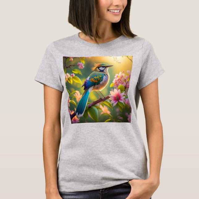 Green Headed Teal Winged Fantasy Bird T-Shirt (Front)