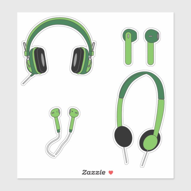 Green Headphone Family Custom-Cut Vinyl Sticker (Sheet)