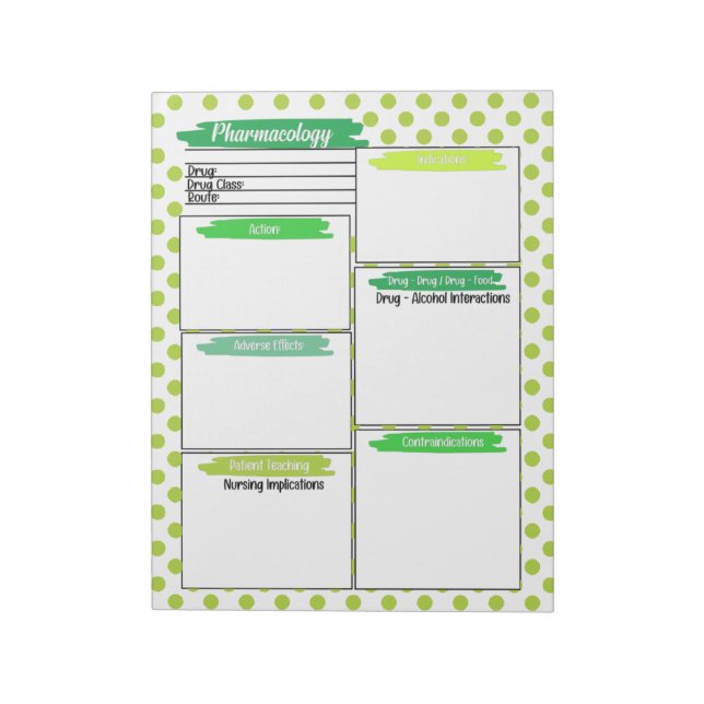Green Healthcare Student Pharmacology Template Notepad (Rotated)