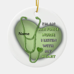 Green Heart Air Force Nurse Ceramic Tree Decoration