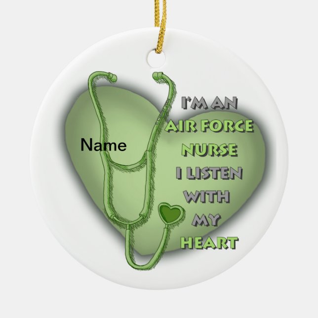 Green Heart Air Force Nurse Ceramic Tree Decoration (Front)