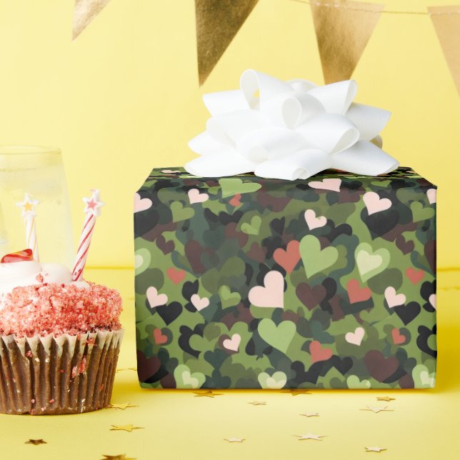 Green Heart Camouflage Wrapping Paper (Birthday Party)