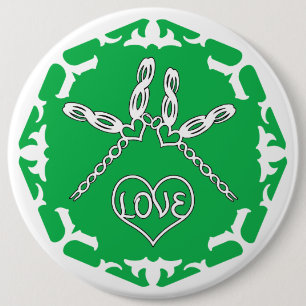 Green Heart Chakra "Love" Dragonflies White BG 6 Cm Round Badge