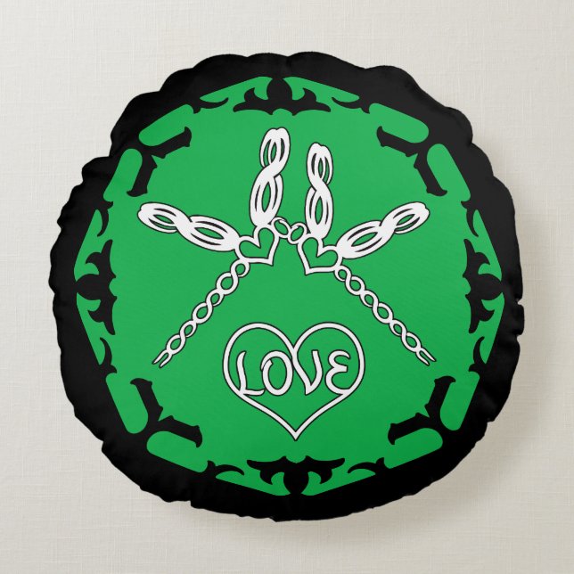 Green Heart Chakra "Love" Dragonfly Design Round Cushion (Front)