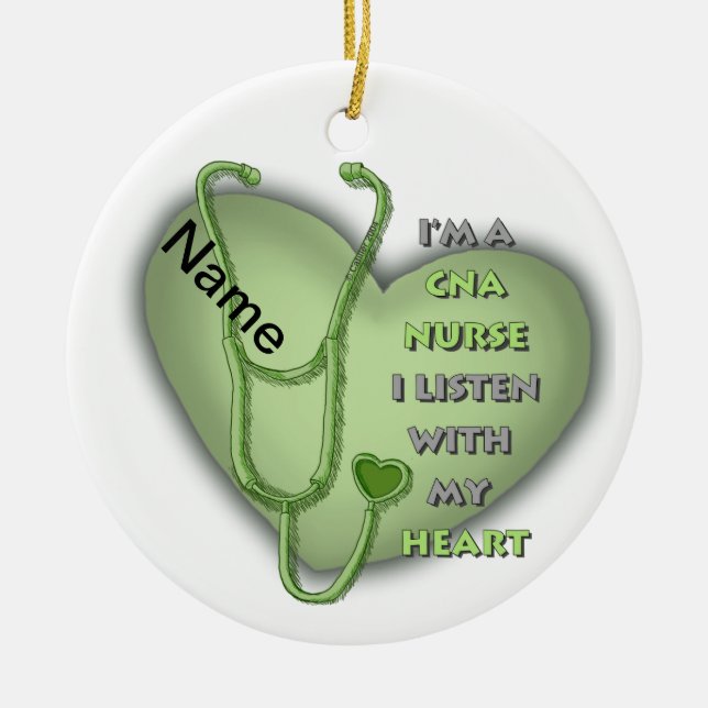 Green Heart CNA Nurse Ceramic Tree Decoration (Front)