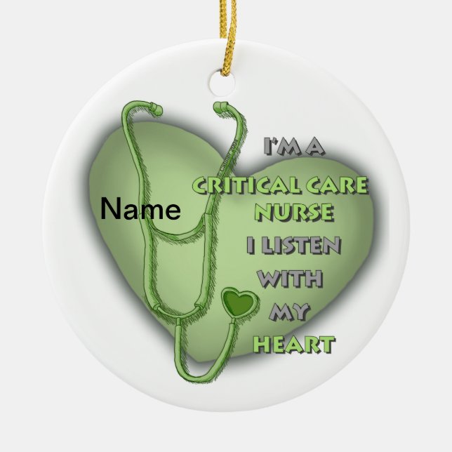 Green Heart Critical Care Nurse Ceramic Tree Decoration (Front)