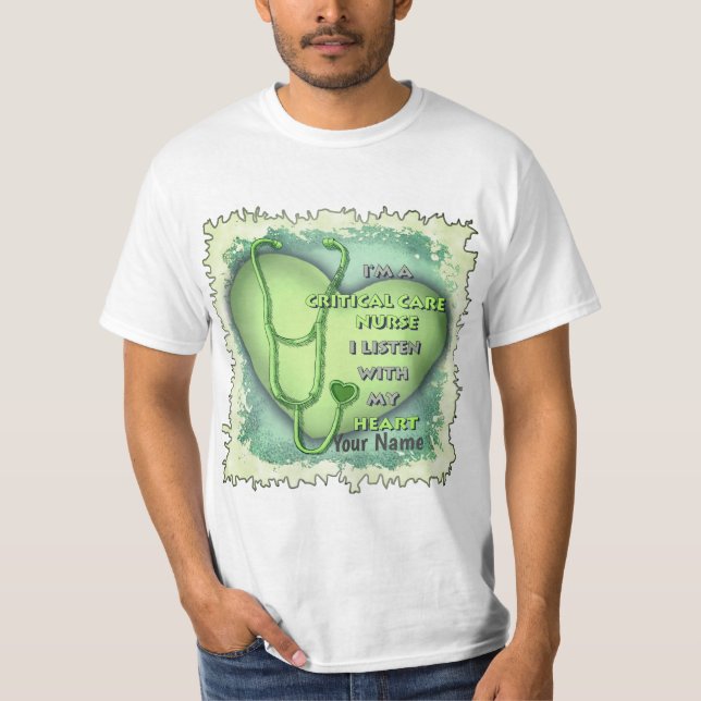 Green Heart Critical Care Nurse T-Shirt (Front)