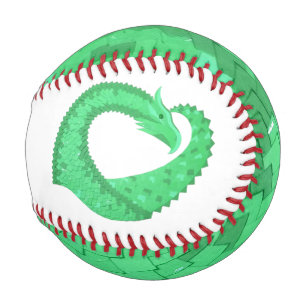 Green heart dragon on white baseball