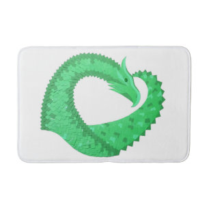 Green heart dragon on white bath mat