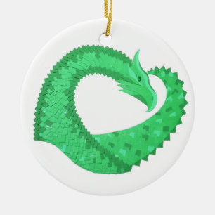 Green heart dragon on white ceramic tree decoration
