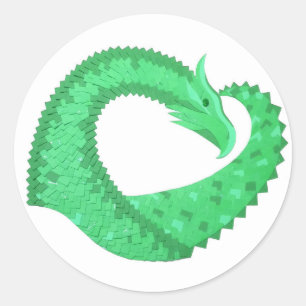 Green heart dragon on white classic round sticker
