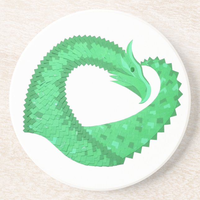 Green heart dragon on white coaster (Front)
