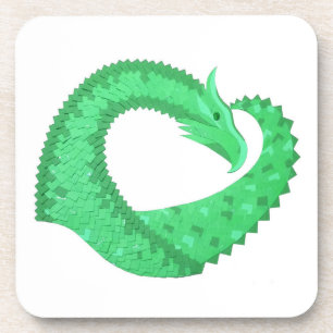 Green heart dragon on white coaster