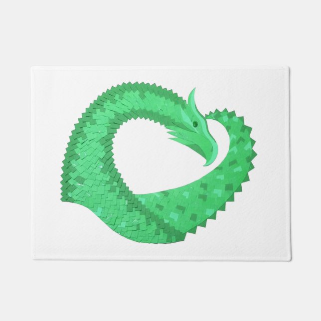Green heart dragon on white doormat (Front)