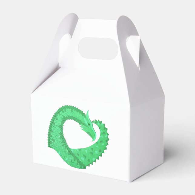 Green heart dragon on white favour box (Front Side)