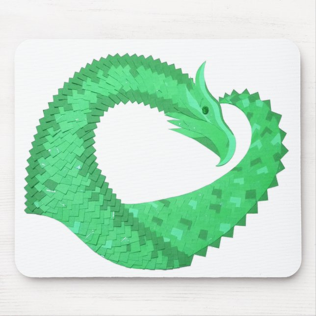Green heart dragon on white mouse pad (Front)